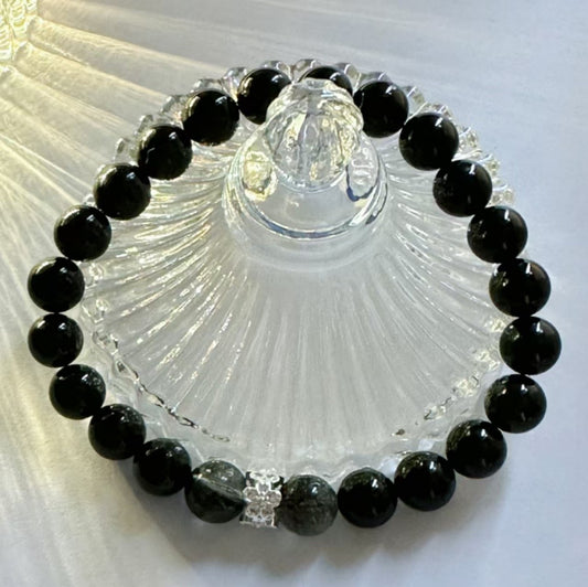 Black Tourmaline+Black Rutilated Bracelet